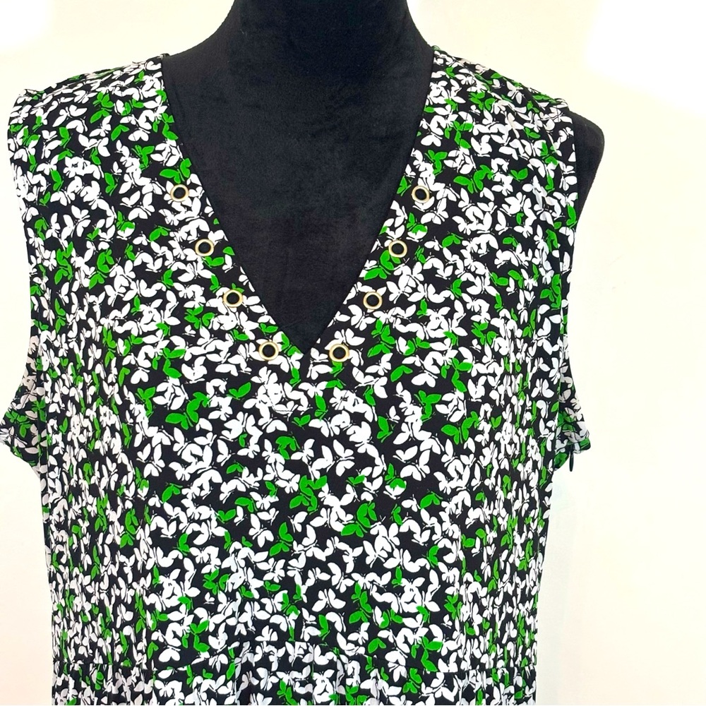 Michael Kors Sleeveless Green Floral Print Maxi Dress Sz XXL V-Neck Grommets - Picture 2 of 9